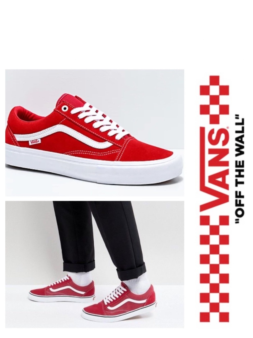 Vans Old Skool Sneakers Shoes Mens 9 Womens 10.5 Red White Low Top Skater